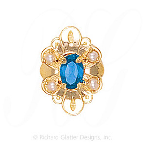 GS437 BT/PL - 14 Karat Gold Slide with Blue Topaz center and Pearl accents 